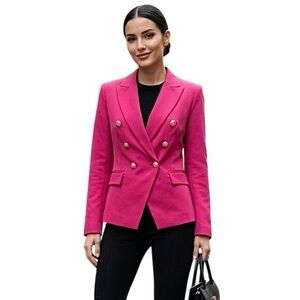 Sincerely Jules Hot Pink Double Breasted Blazer with Gold Buttons small NWT